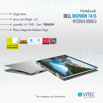 Notebook 2 en 1 Dell Inspiron 7415 TOUCH - Ryzen 5 5500 u