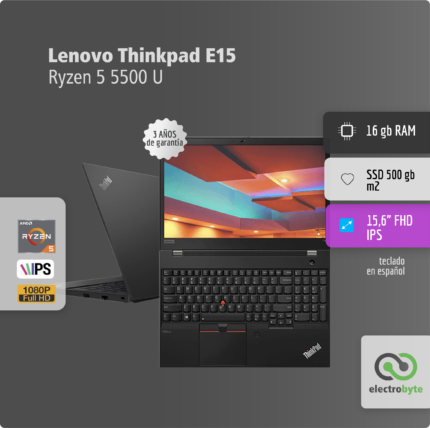 Notebook Lenovo THINKPAD E15 - Ryzen 5 5500 U +FUNDA DE REGALO