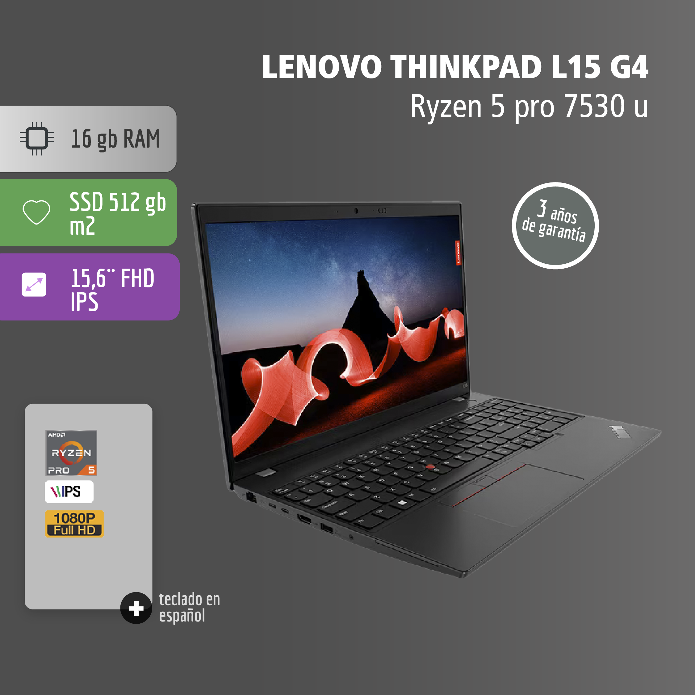 THinkpad L15_Mesa de trabajo 1-13 Notebook Lenovo Thinkpad L15 g4 - Ryzen 5 pro 7530 u - Image 1