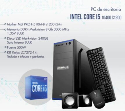 PC Escritorio Core i5- Kit Kelyx Modelo LC727-14 Fuente 500W Tec/Mou/Parl
